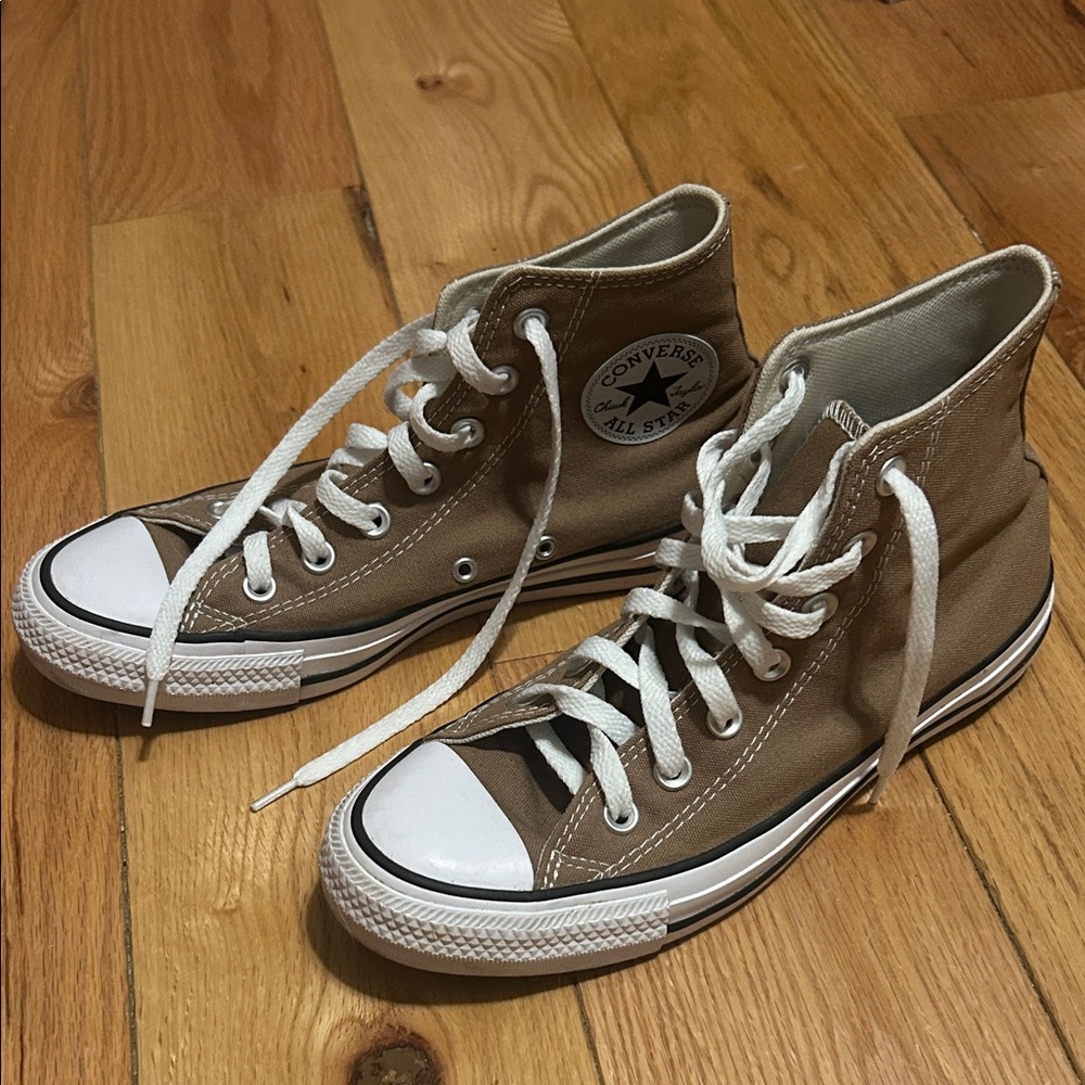 Converse High-Top Sneakers in Brown and White